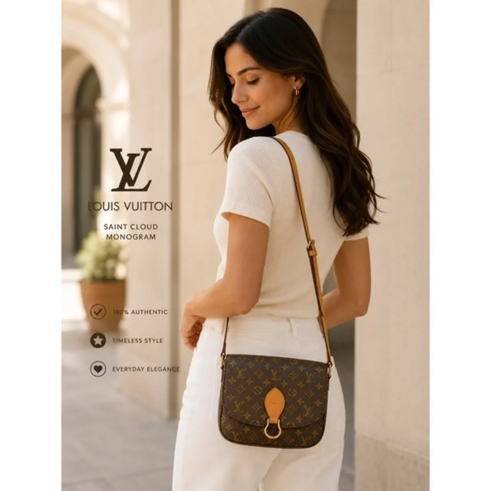 Louis Vuitton Saint Cloud GM Monogram Crossbody Bag Gold Hardware
